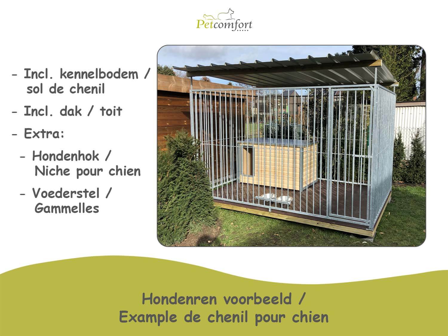 Hondenren voorbeeld met kennelbodem en dak