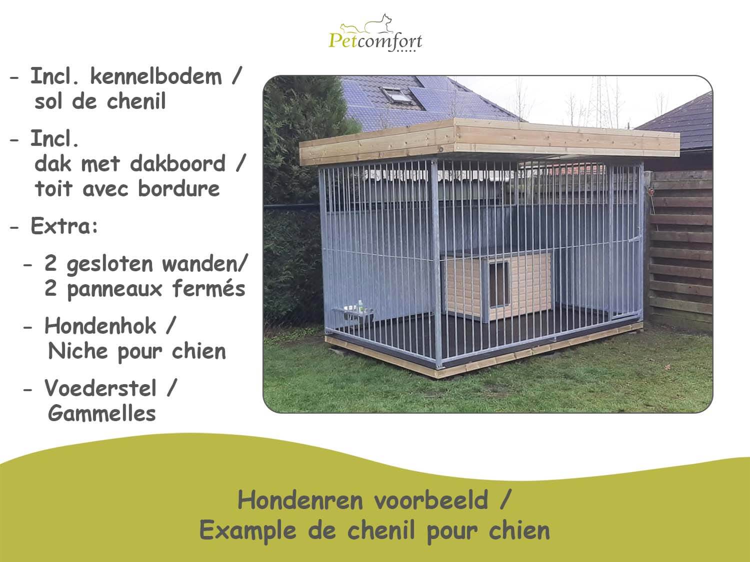 Hondenren voorbeeld met kennelbodem en dak met dakboord