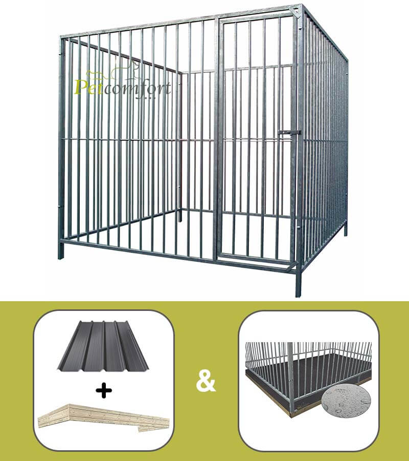 Hondenren met kennelbodem en dak met dakboord