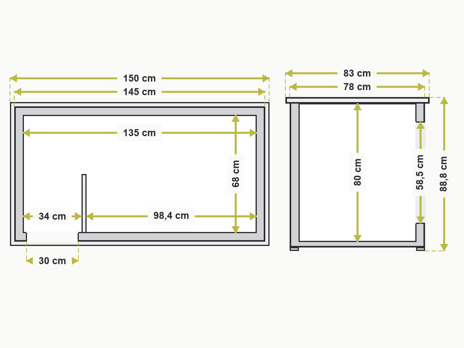 Interne en externe afmetingen HD15S hondenhok