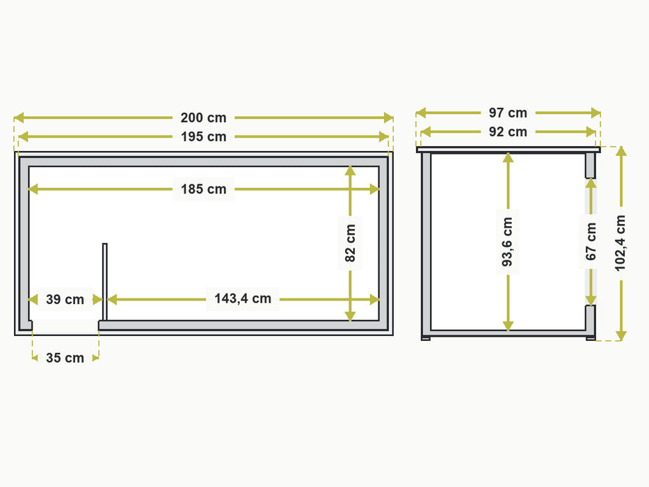 Interne en externe afmetingen HD20 hondenhok