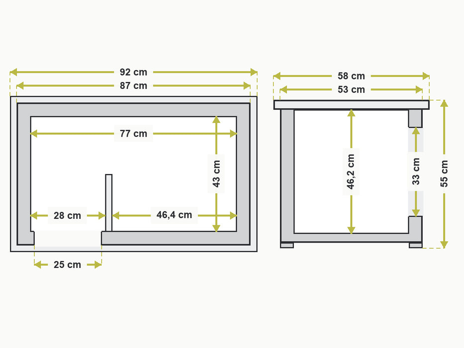 Interne en externe afmetingen HD9 hondenhok