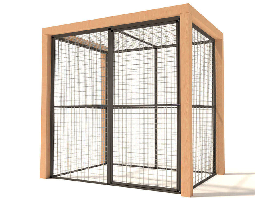 Enclos extérieurs pour chats en aluminium Deluxe avec encadrement en bois