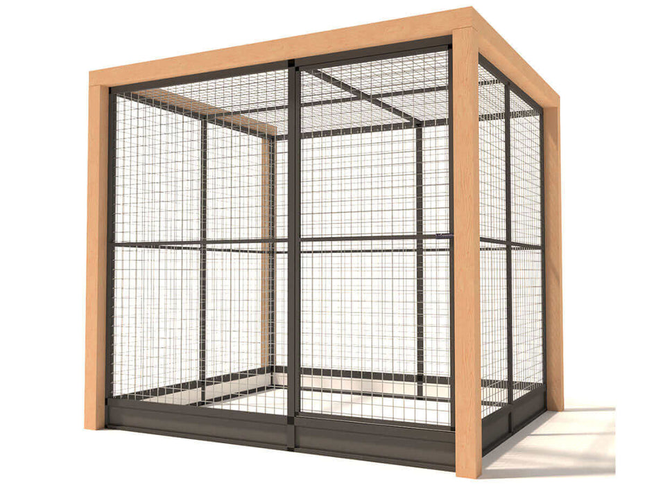 Enclos extérieurs pour chats en aluminium Deluxe avec encadrement en bois