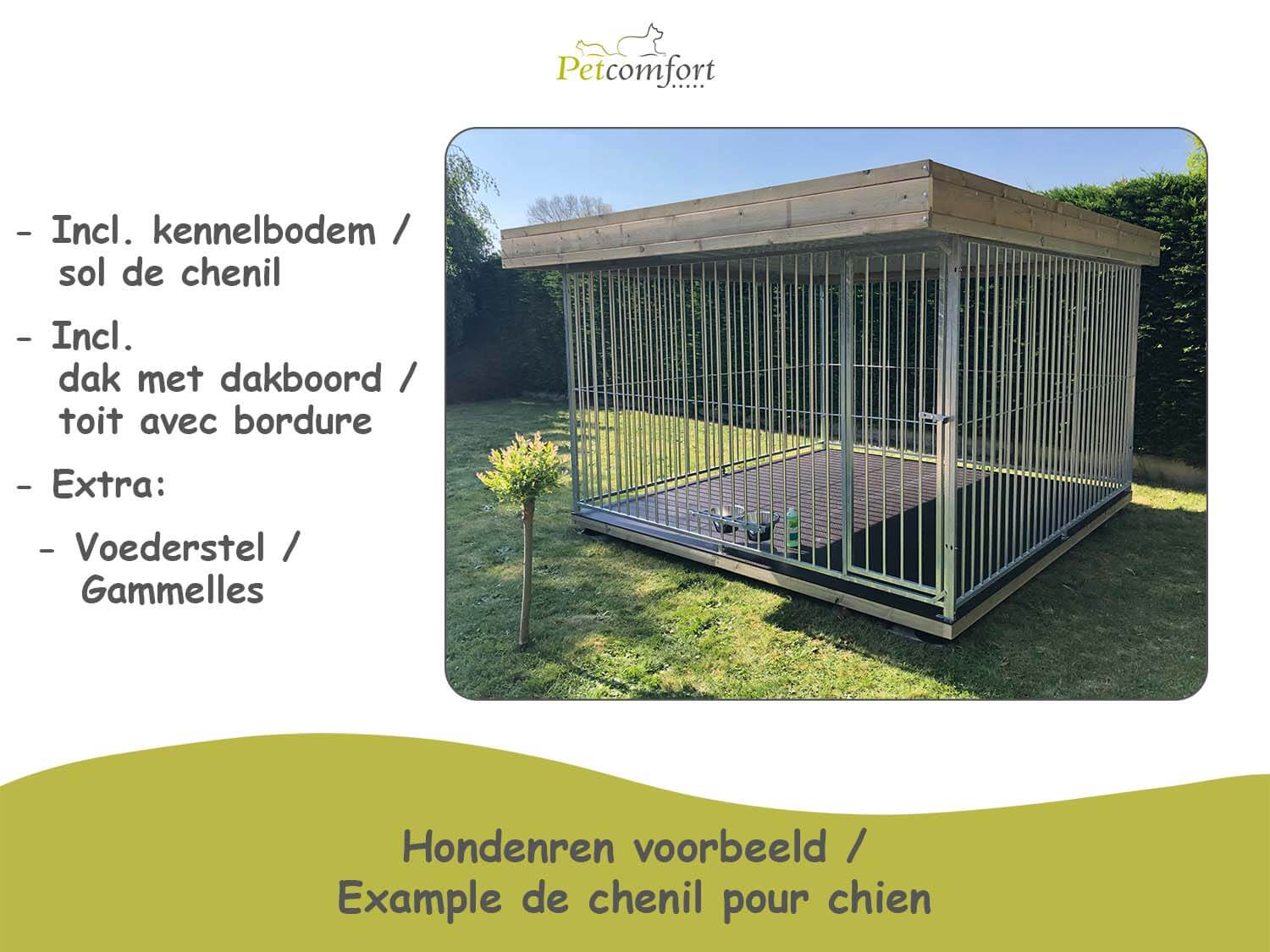 Hondenren voorbeeld met bodem en dak met dakboord