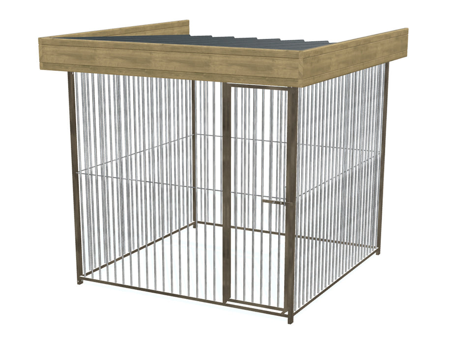 Volledige hondenkennel van 2x2m met dak en houten dakboord
