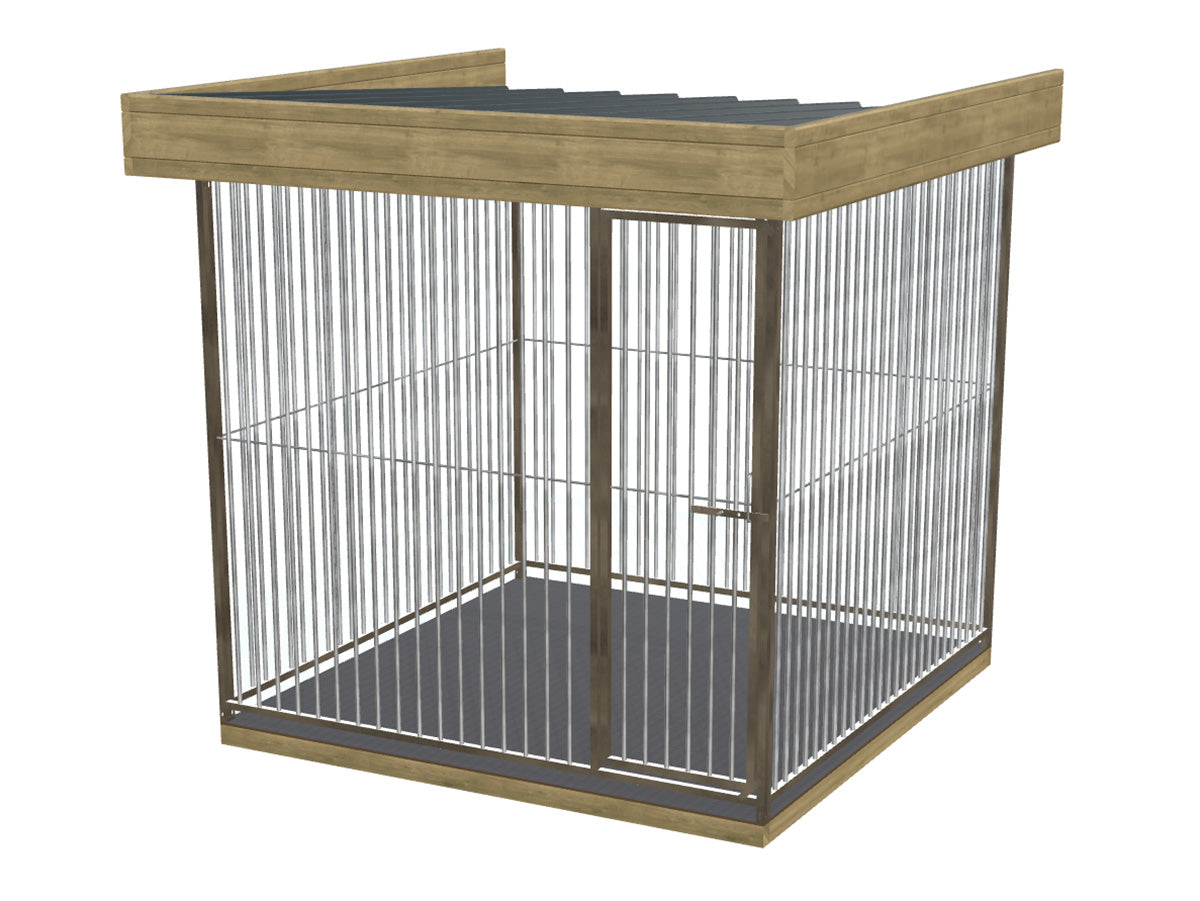Kant en klare hondenkennel van 2x2m met bodem en dak met houten dakboord