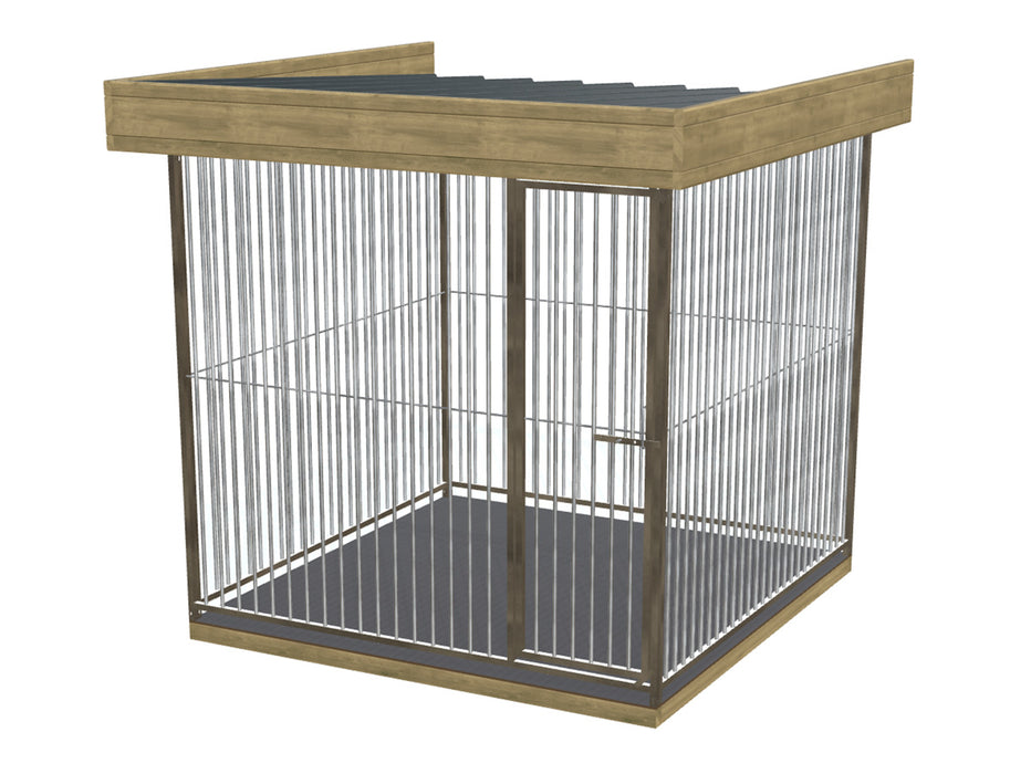 Kant en klare hondenkennel van 2x2m met bodem en dak met houten dakboord