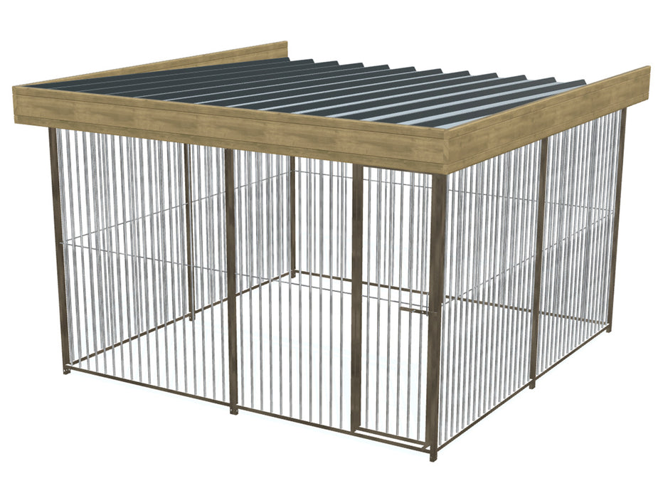 Kant en klare kennel van 3x3m met dak en houten dakboord